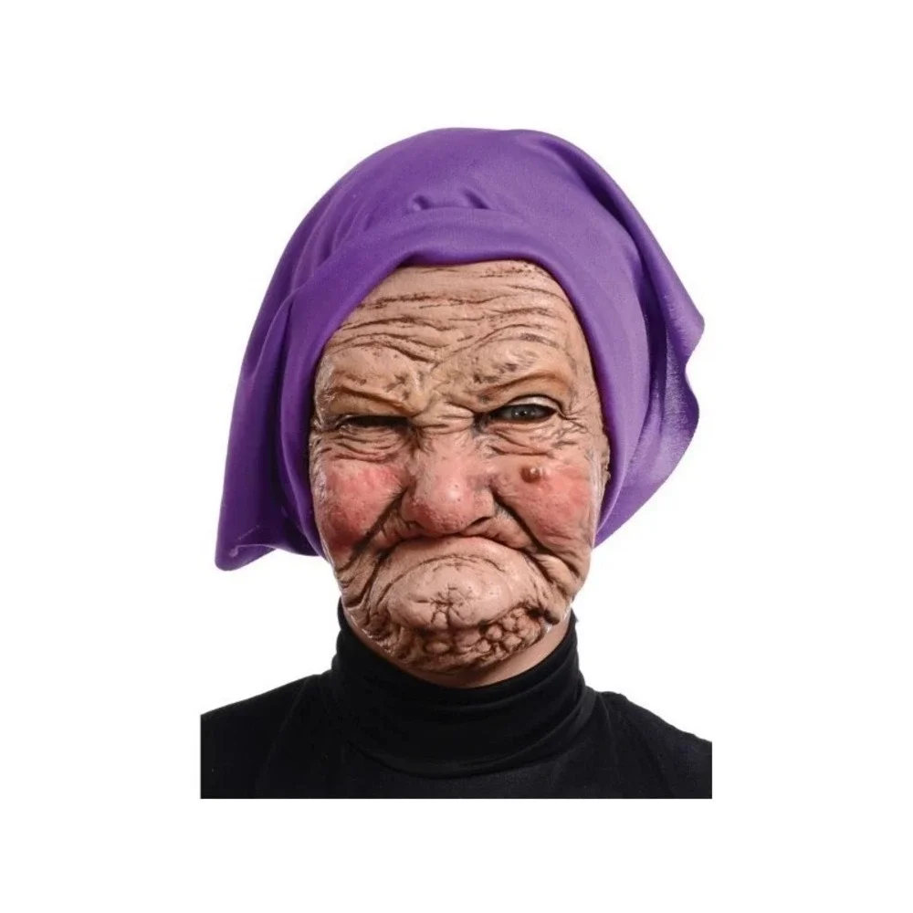 Granny Grandma Old Lady Woman Latex Mask Halloween Costume Latex Wrinkles Purple